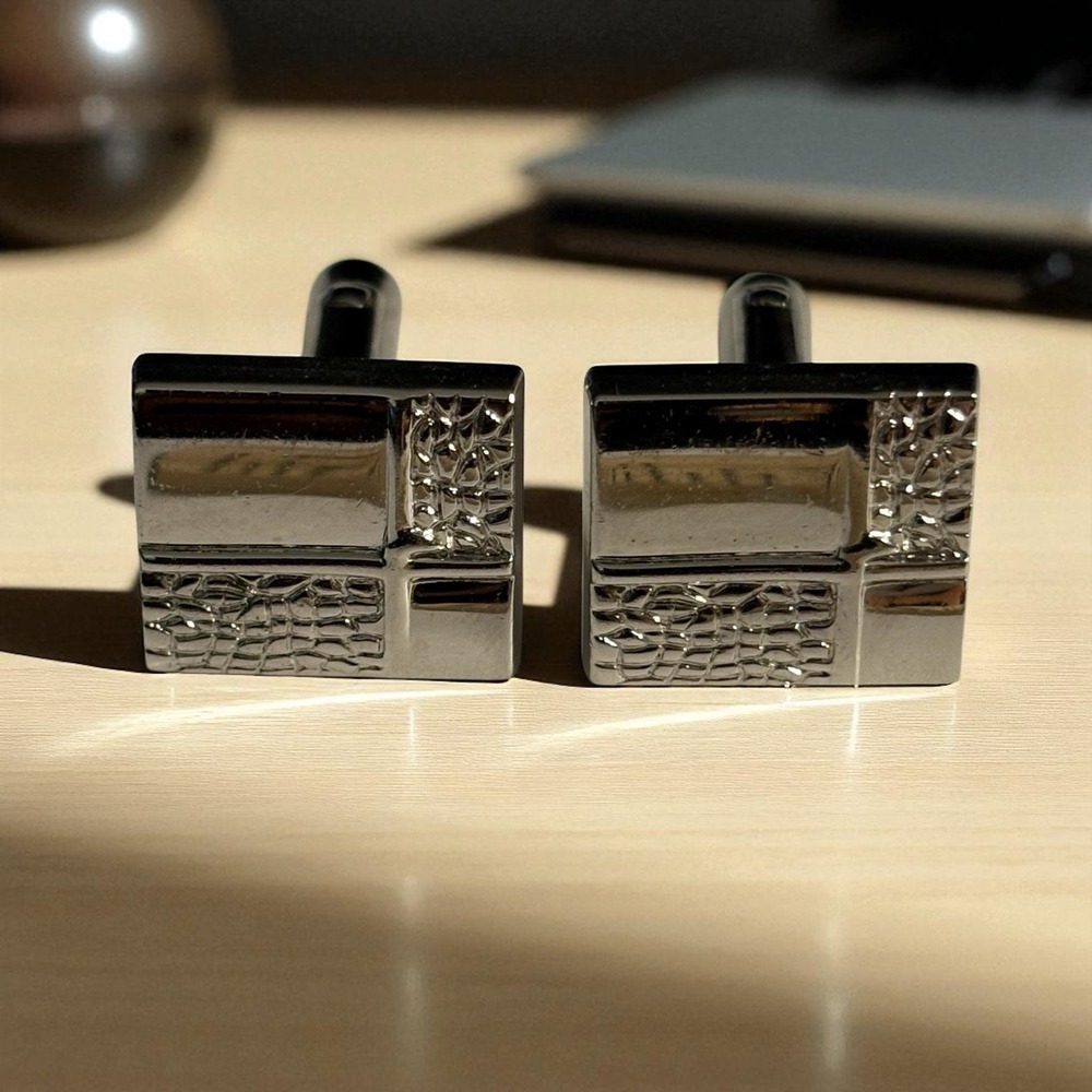 Vintage Speidel Cufflinks Silver Tone Rectangular Shiny Textured Formal Classic